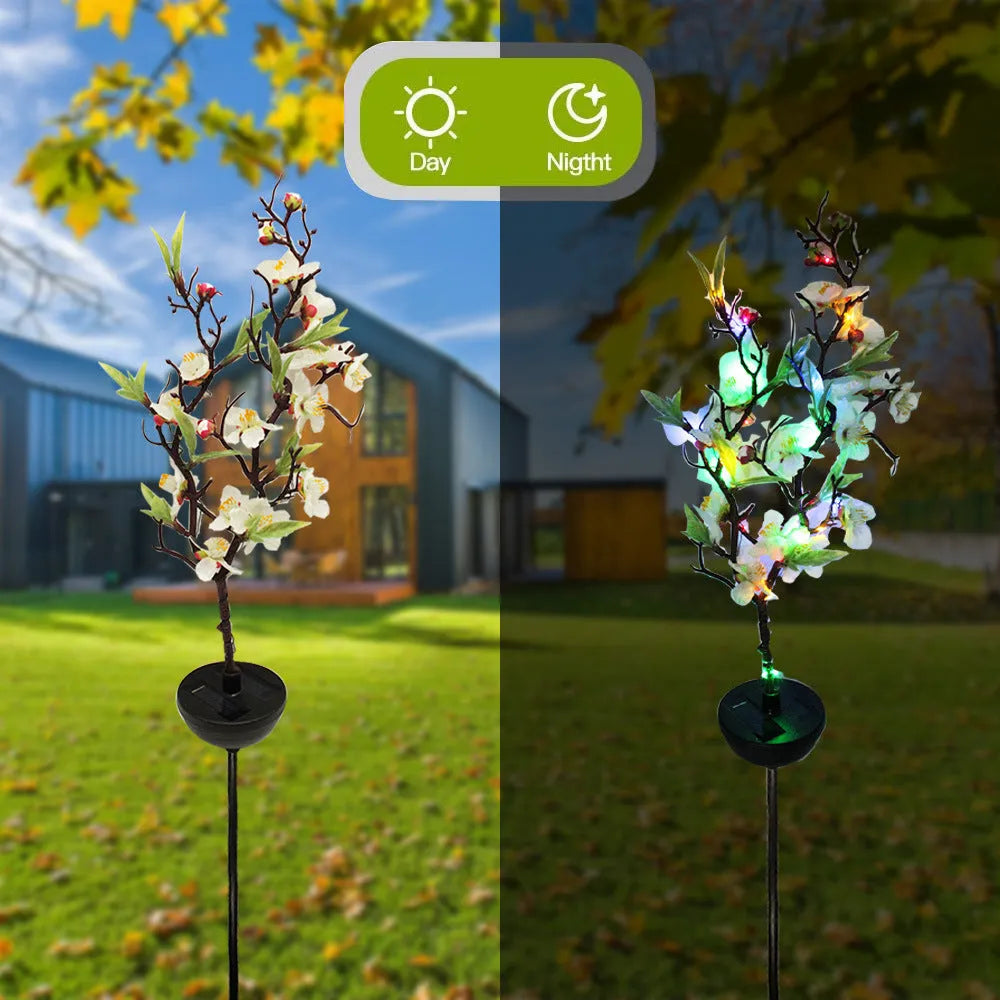 Solar-powered cherry blossom tree decorative garden lights with ground spike for outdoor use
