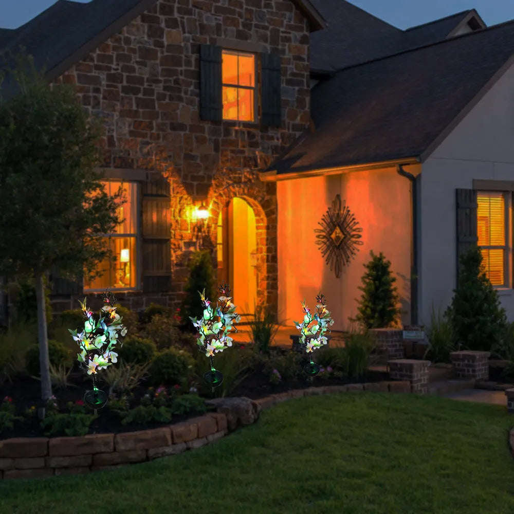 Solar-powered cherry blossom tree decorative garden lights with ground spike for outdoor use