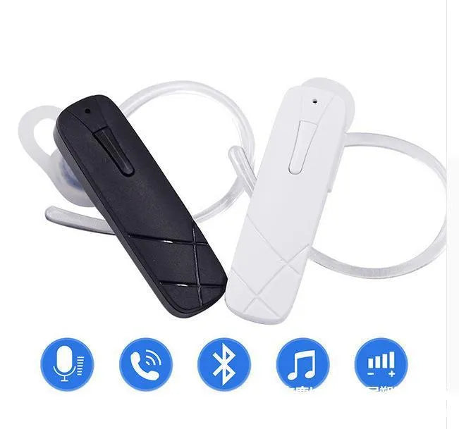 Black and white wireless Bluetooth headset with earplug design for calls and music
