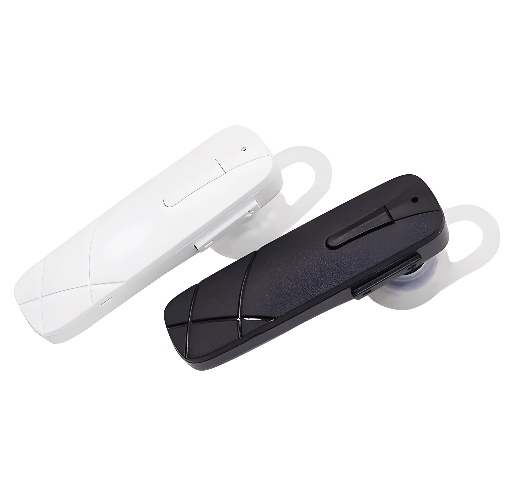 Black and white wireless Bluetooth headset with earplug design for calls and music