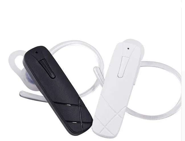 Black and white wireless Bluetooth headset with earplug design for calls and music