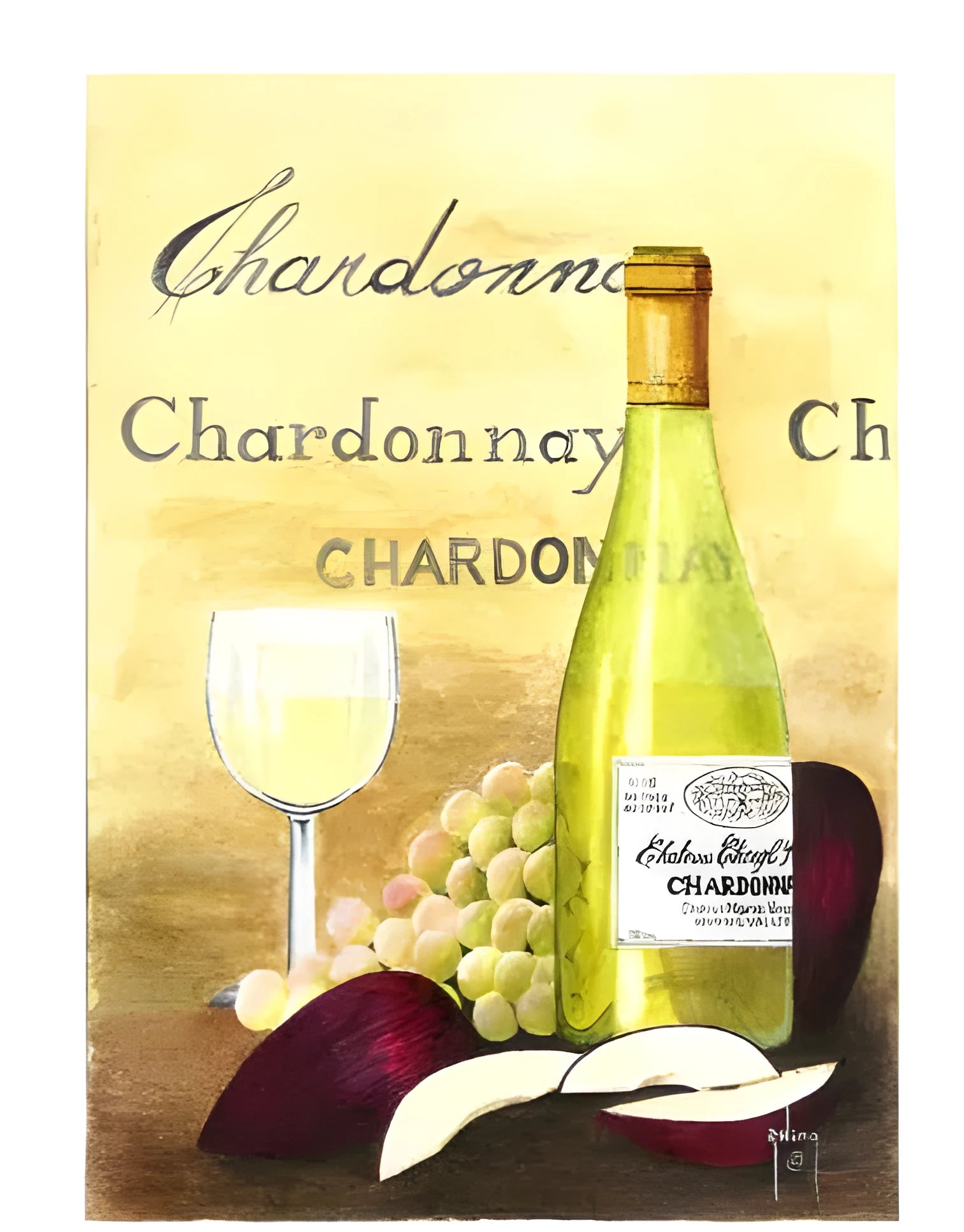 Apple And Chardonnay DIY digital painting kit with linen canvas, brushes, paints and size options