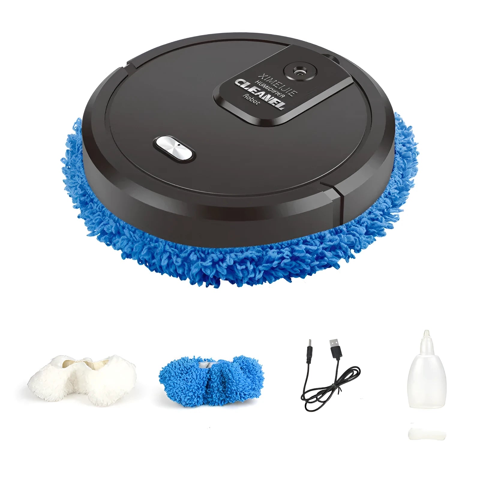 Automatic spray sweeping and mopping robot floor cleaner unit with cleaning cloths in multiple colour options