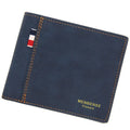 Men's large capacity tri-fold leather wallet in black, navy, dark brown, and light brown colours