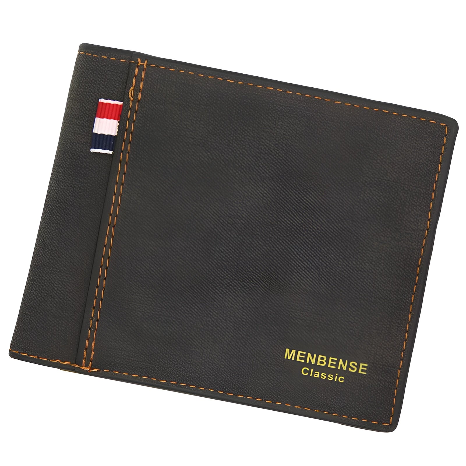 Men's large capacity tri-fold leather wallet in black, navy, dark brown, and light brown colours