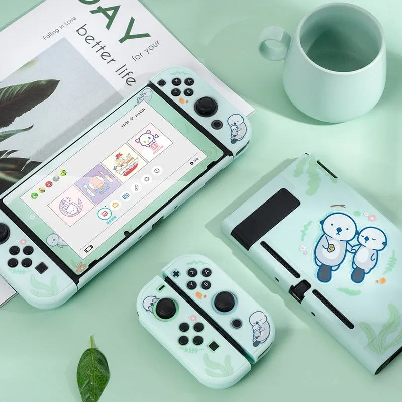 Sea Otter grey silicone protective case on a Nintendo Switch Lite console