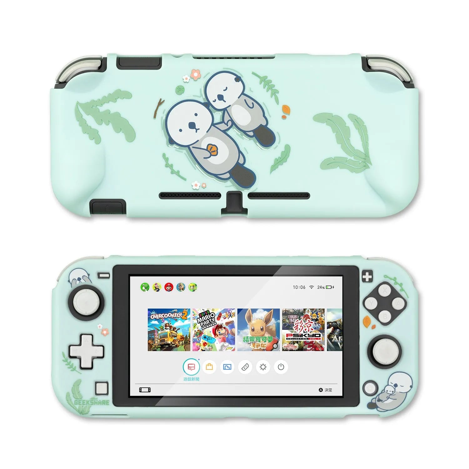 Sea Otter grey silicone protective case on a Nintendo Switch Lite console