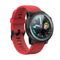 Black Android smart watch with round dial and silicone strap showing IP68 waterproof rating