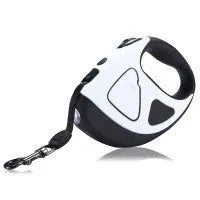 Retractable dog leash with LED light and anti-slip handle in red colour on white background