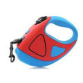 Retractable dog leash with LED light and anti-slip handle in red colour on white background