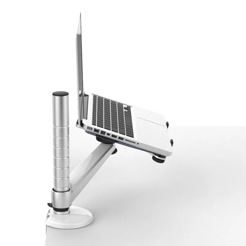 OA-1 aluminium alloy laptop stand with height adjustable arm and rotating platform on a desk