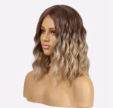 Short curly front lace wig for ladies, high temperature wire, 38 cm length, colour R4/13/10# light grey