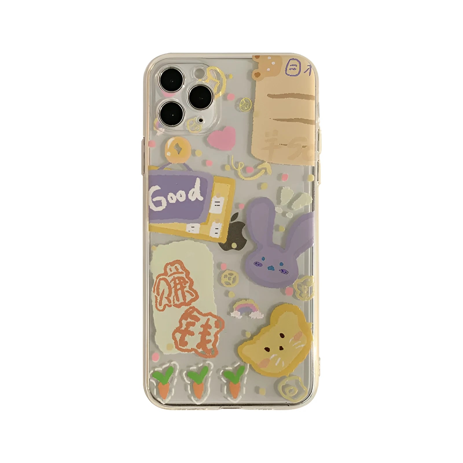 Ins graffiti floral phone case for iPhone 12, transparent style with rabbit graffiti design