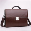 Black PU leather men's business briefcase with code lock showing zipper compartments