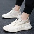 Men's low-top white mesh sports shoes with rubber sole and front lace closure.