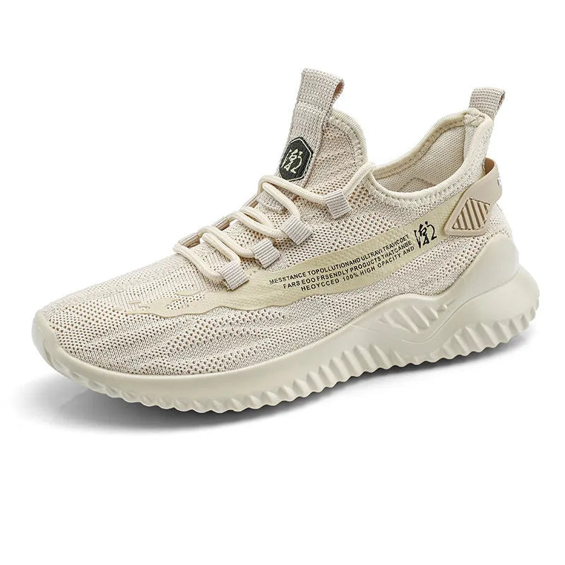 Men's low-top white mesh sports shoes with rubber sole and front lace closure.