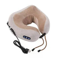 Brown U shaped electric neck massage pillow with control buttons