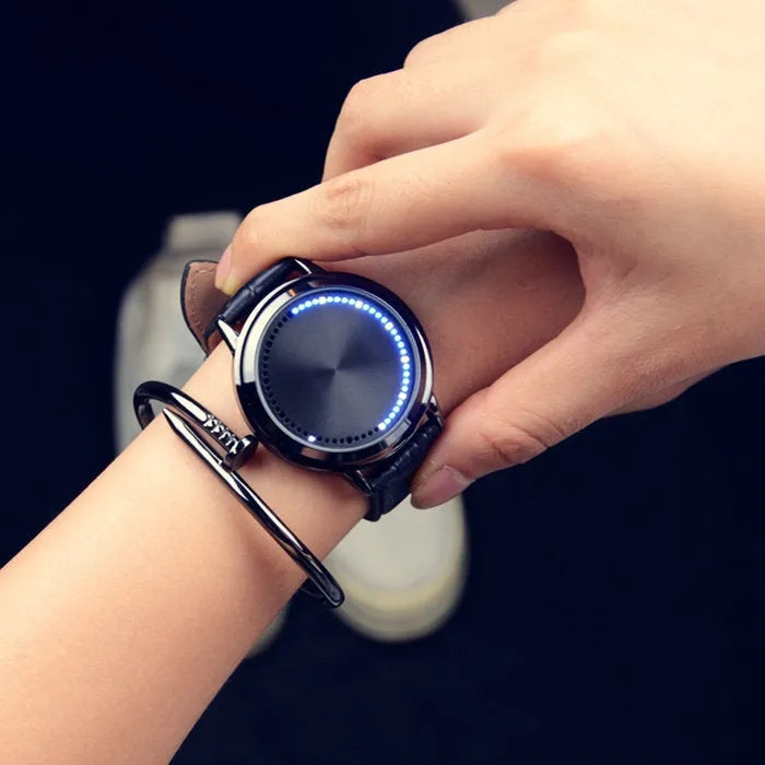 Electronic digital watch with blue light display in black and white colour options
