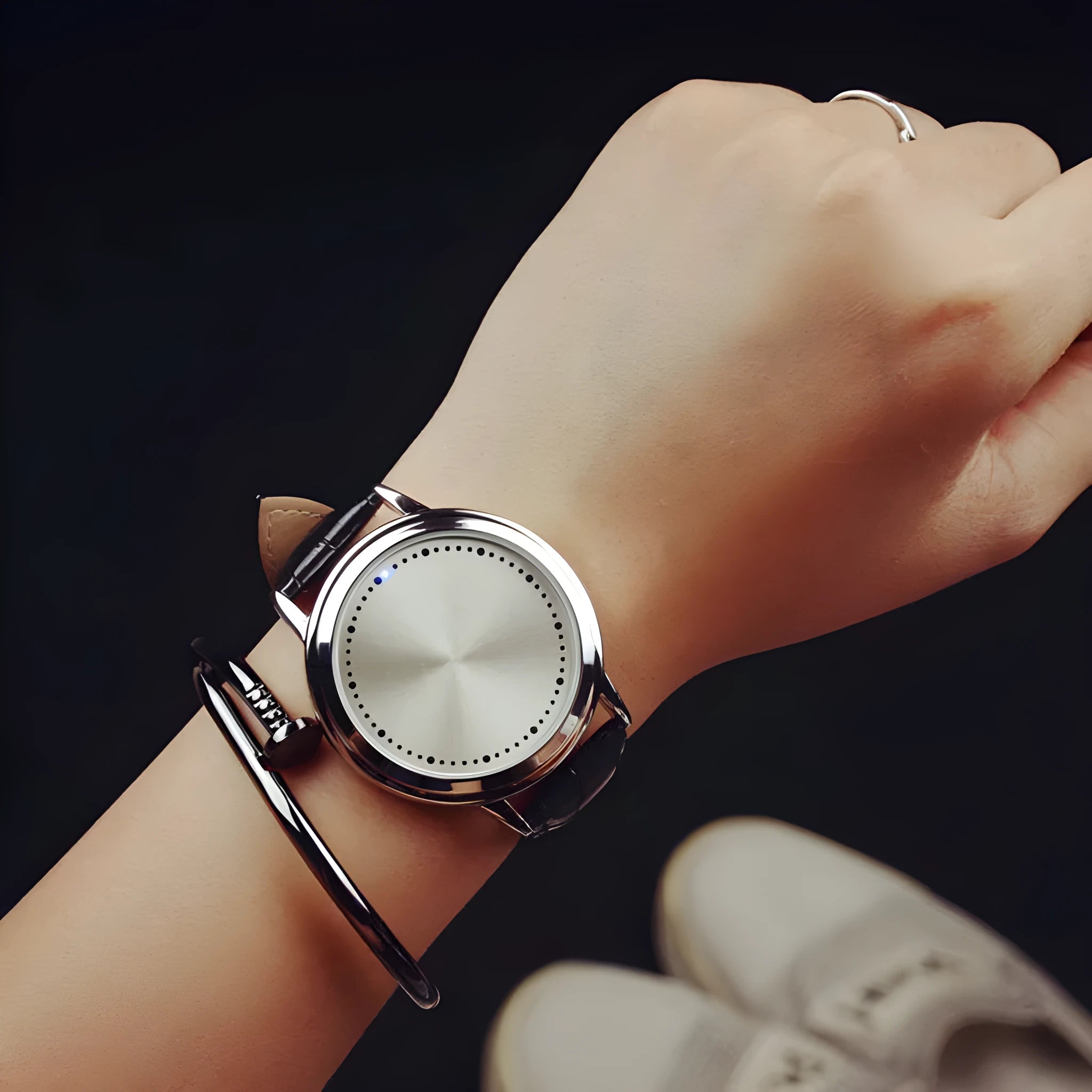 Electronic digital watch with blue light display in black and white colour options