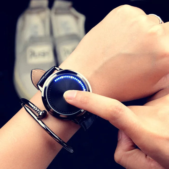 Electronic digital watch with blue light display in black and white colour options