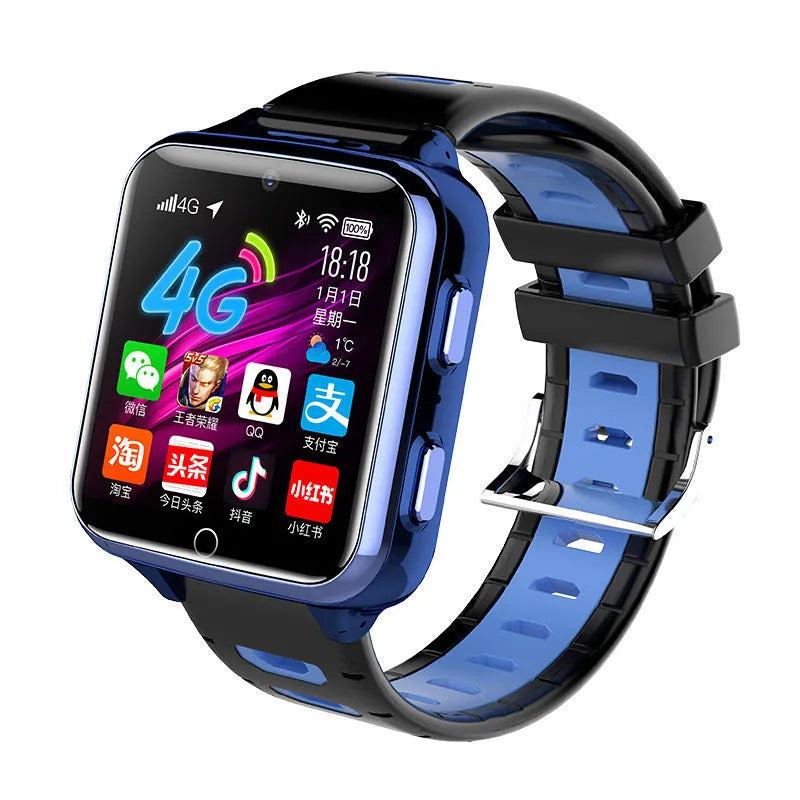 Children's smart sports watch with black silicone wristband and 1.54-inch IPS touchscreen display