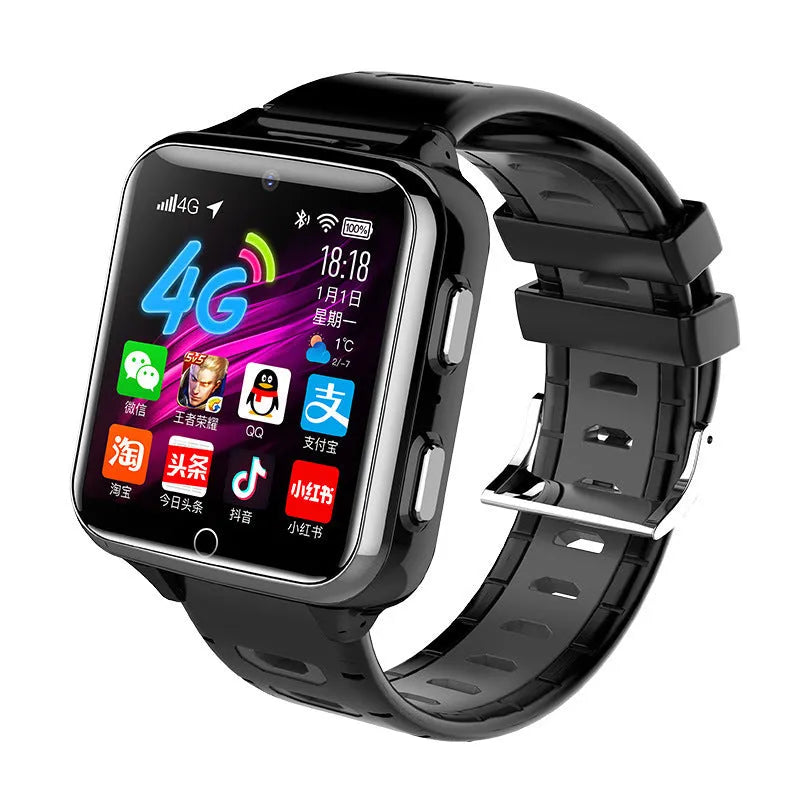 Children's smart sports watch with black silicone wristband and 1.54-inch IPS touchscreen display