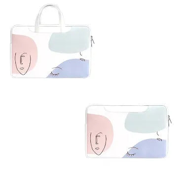 Blue PU leather 15.6-inch laptop bag with a soft handle and zipper opening.