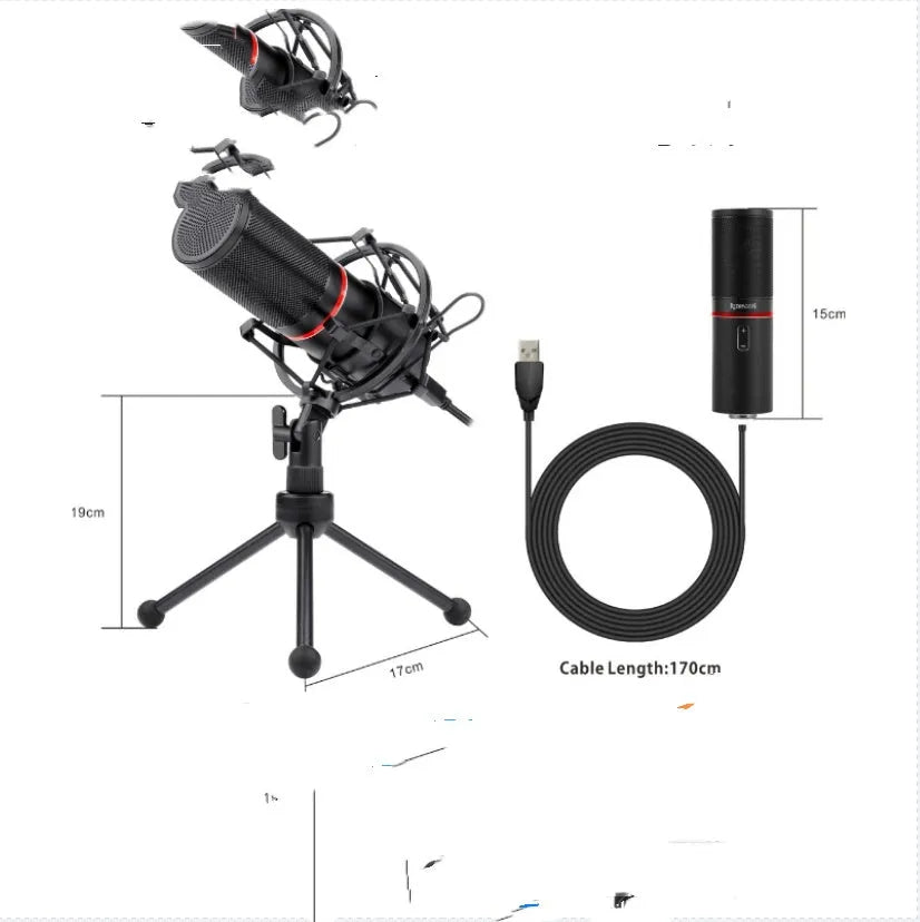 Live broadcast wired microphone with USB power for streaming and singing performances