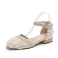 Women's apricot suede flats with ankle strap and 3cm low heel