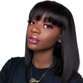 Unice Hair real human hair wig in black, showing 10-inch medium length style.