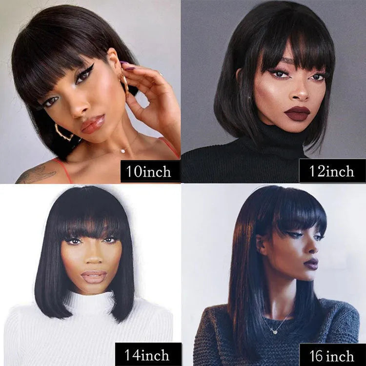 Unice Hair real human hair wig in black, showing 10-inch medium length style.