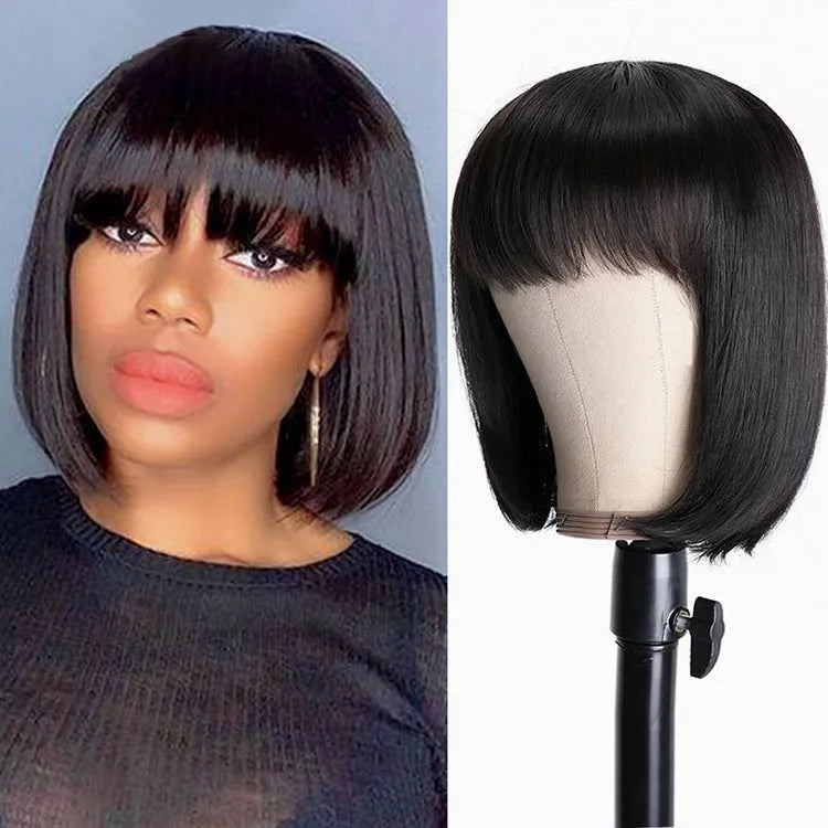 Unice Hair real human hair wig in black, showing 10-inch medium length style.