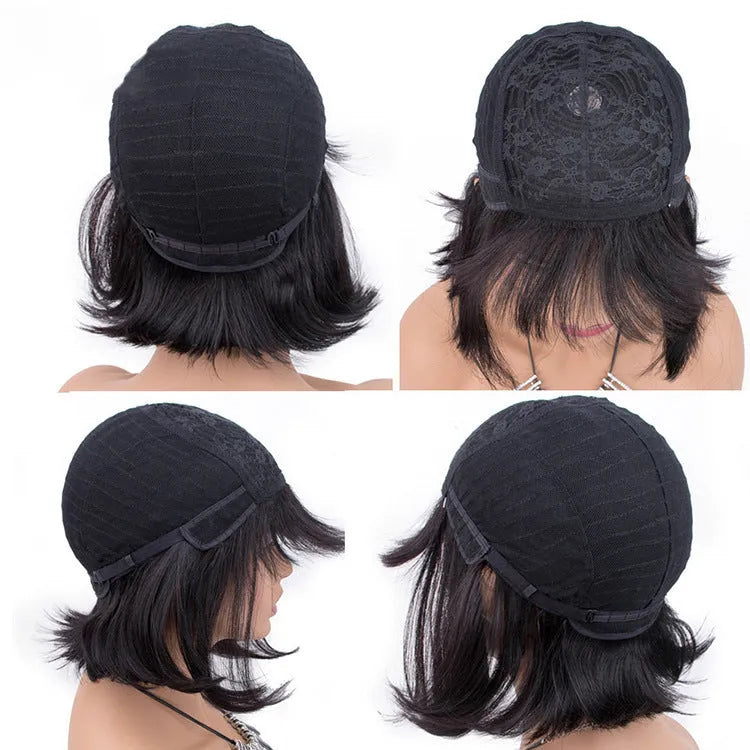 Unice Hair real human hair wig in black, showing 10-inch medium length style.