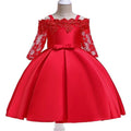 Girls lace-trimmed polyester dress in deep red colour showing simple design with decorative lace details