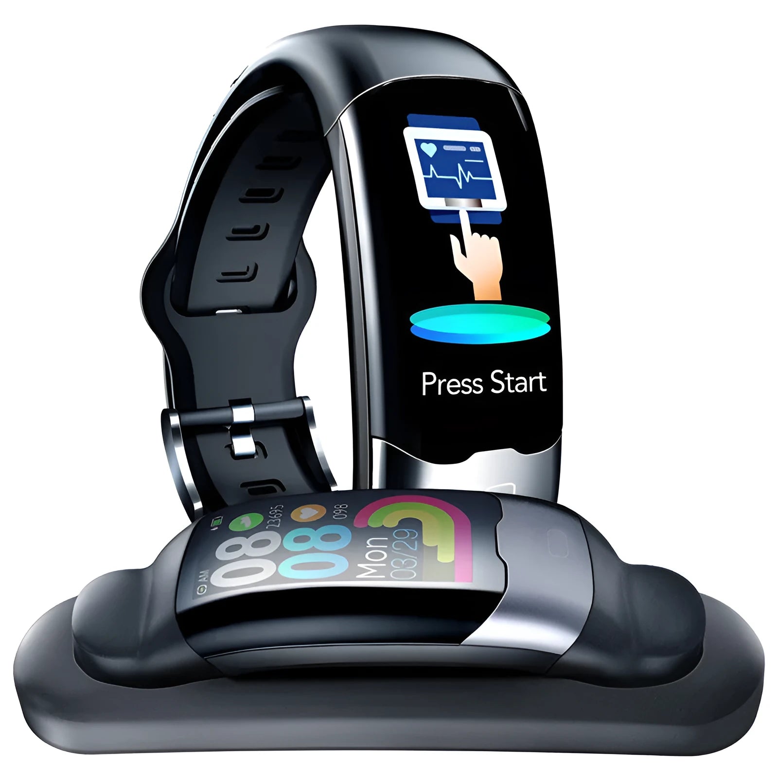 Smart bracelet fitness tracker with heart rate, blood pressure, and sleep monitoring on wrist