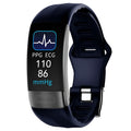 Smart health bracelet with body temperature and ECG monitoring on wrist in black, blue, green or red