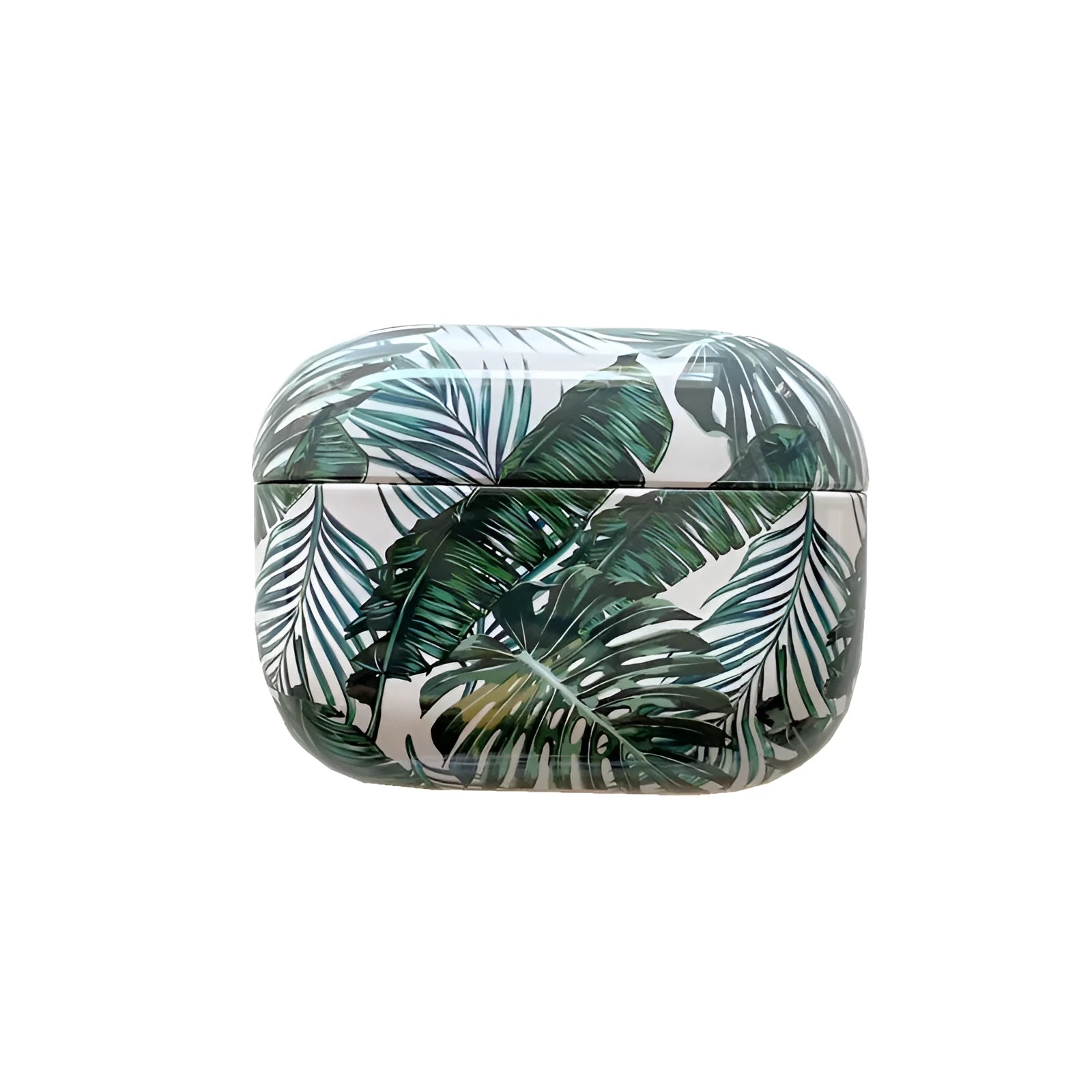 Blue and green banana leaves pattern AirPods protective case made from soft TPU material.