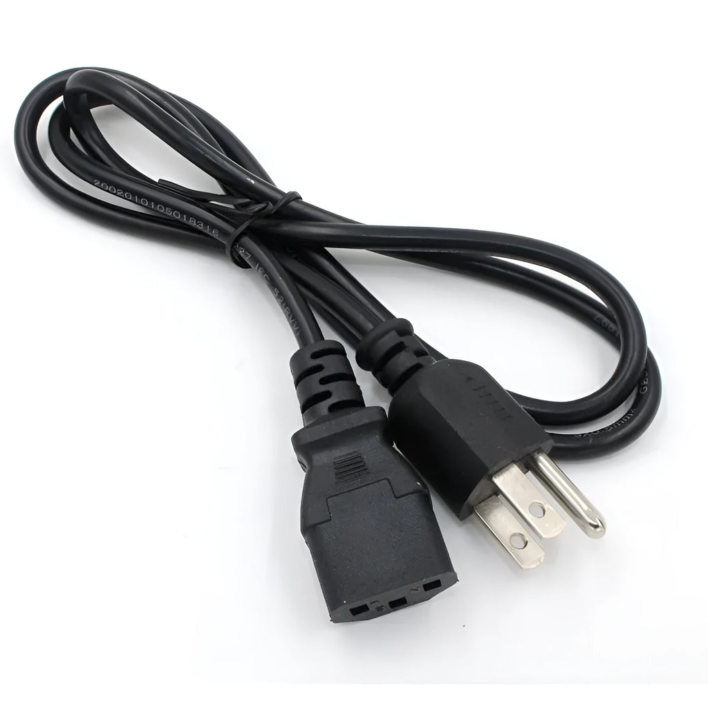 Black American standard three-pin plug power cord with 1.2 metre length and 6.5mm diameter