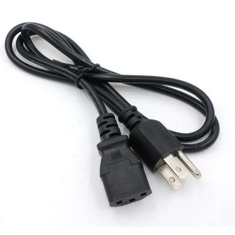 Black American standard three-pin plug power cord with 1.2 metre length and 6.5mm diameter