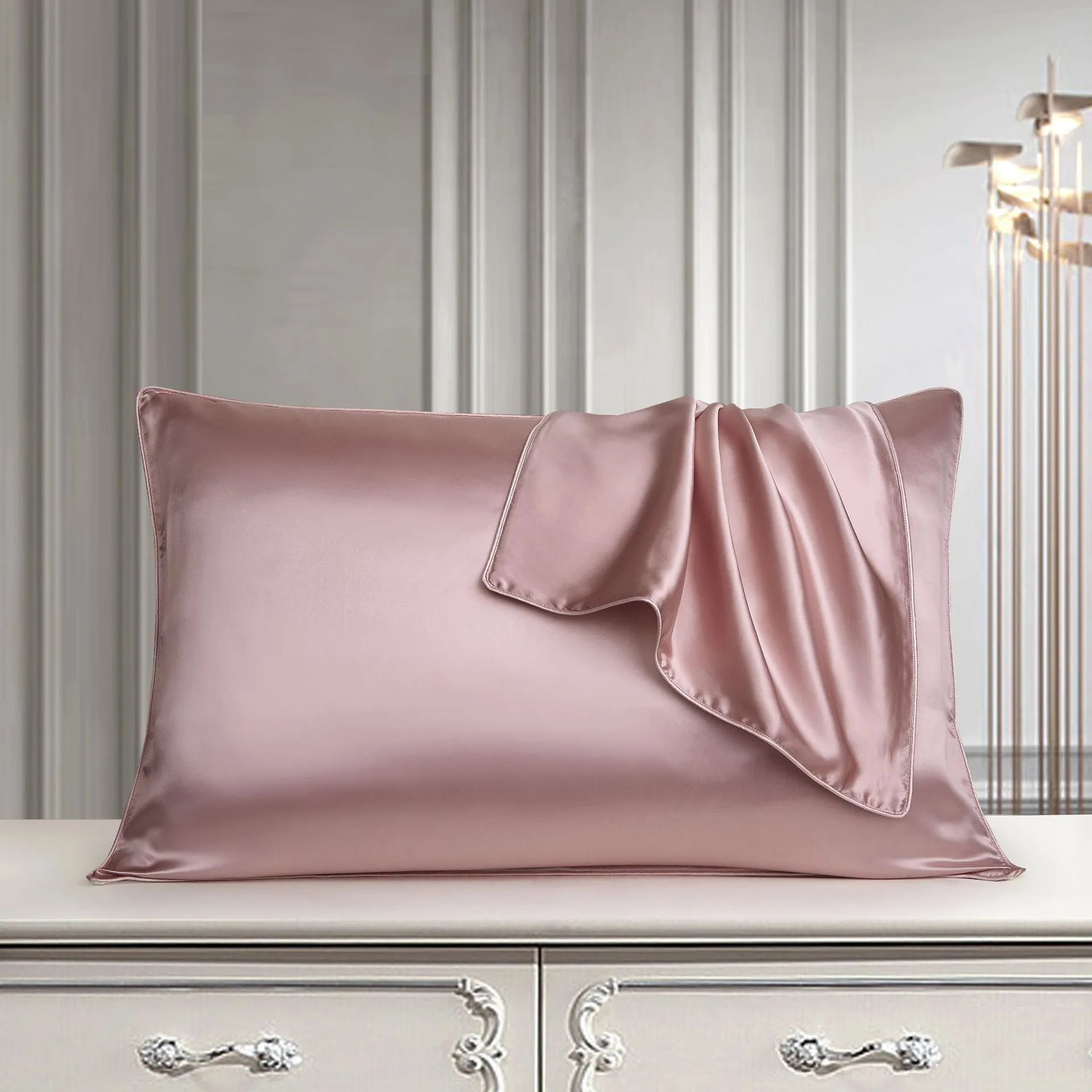 100% mulberry silk single pillowcase in 48x74cm size with inlaid rope weave, shown in Bean Paste Purple.