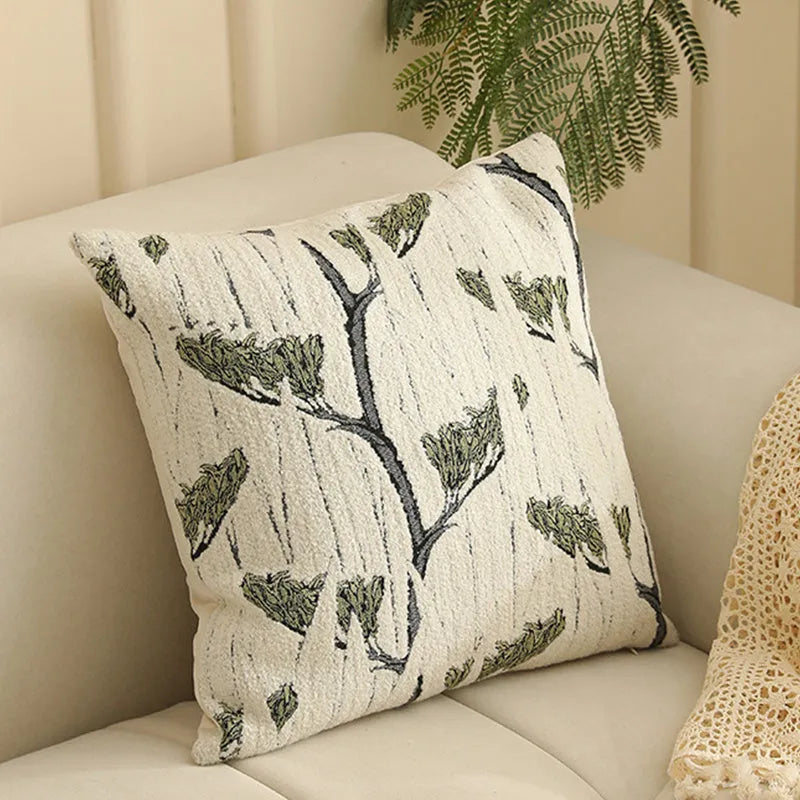 Square 45cm jacquard cushion cover with a detailed woven floral pattern in a retro Nordic style.