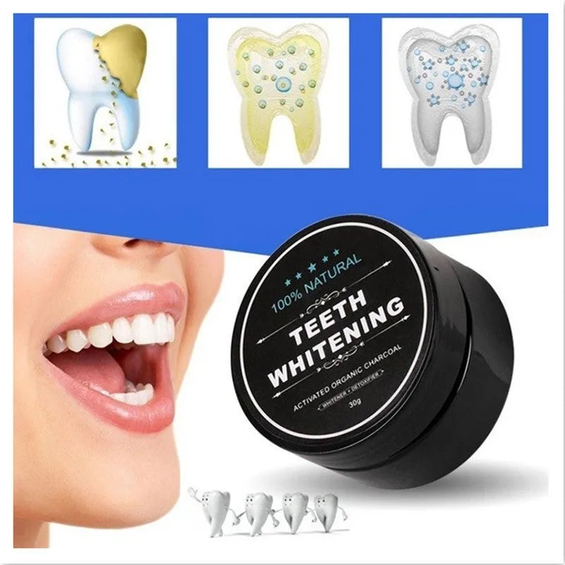 Activated Charcoal Teeth Whitening Powder 30g Natural Black Coconut Charcoal Powder Oral Hygiene Remove Stains from Smoking Tea Coffee Plaque Whitening for Adults Cool Taste Double-Effective Formula