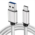 USB Type-C to USB-A charging cable with metal plugs in gold, grey, or silver colours