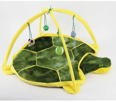 Cartoon cat play tent in bee pattern, foldable fleece hammock with two balls for kittens