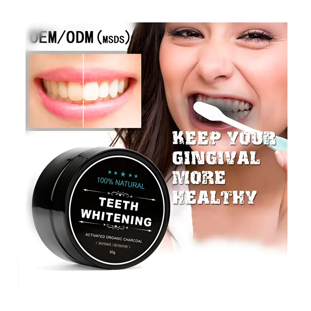 Activated Charcoal Teeth Whitening Powder 30g Natural Black Coconut Charcoal Powder Oral Hygiene Remove Stains from Smoking Tea Coffee Plaque Whitening for Adults Cool Taste Double-Effective Formula