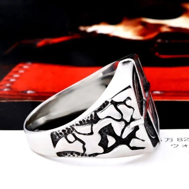 Men's vintage silver alloy ring simple electroplated finish on a neutral background