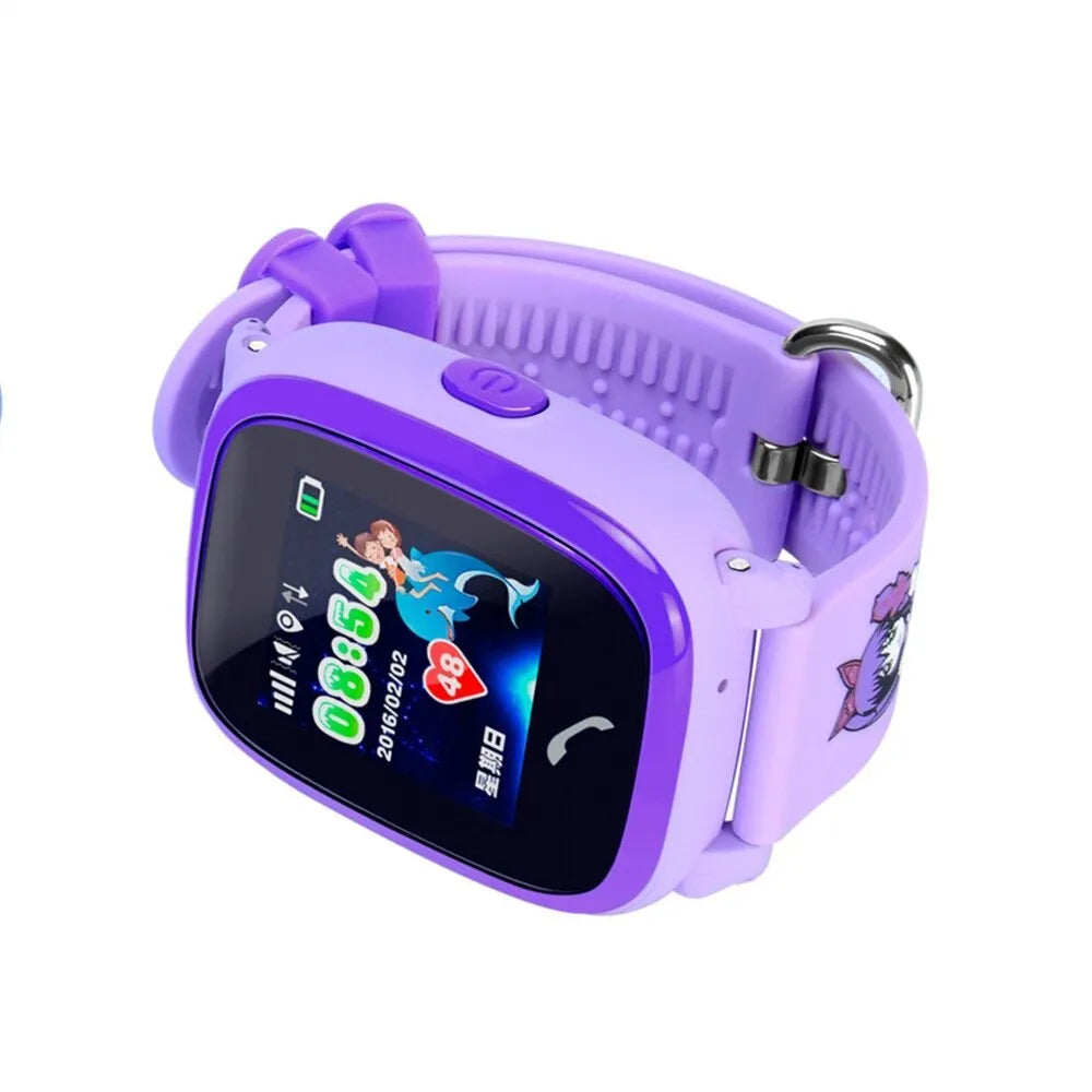Blue DF25 children's waterproof smart watch with touch screen on a silicone wristband.