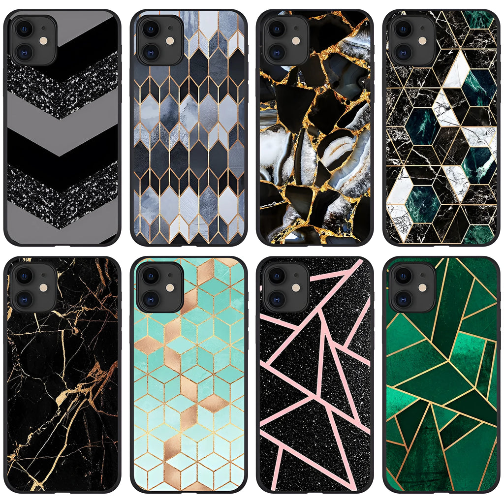 Marble pattern iPhone case showing shockproof waterproof design with precise port cutouts