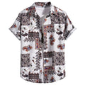 Men's slim fit Hawaiian short sleeve shirt in a cardigan style with digital print pattern.
