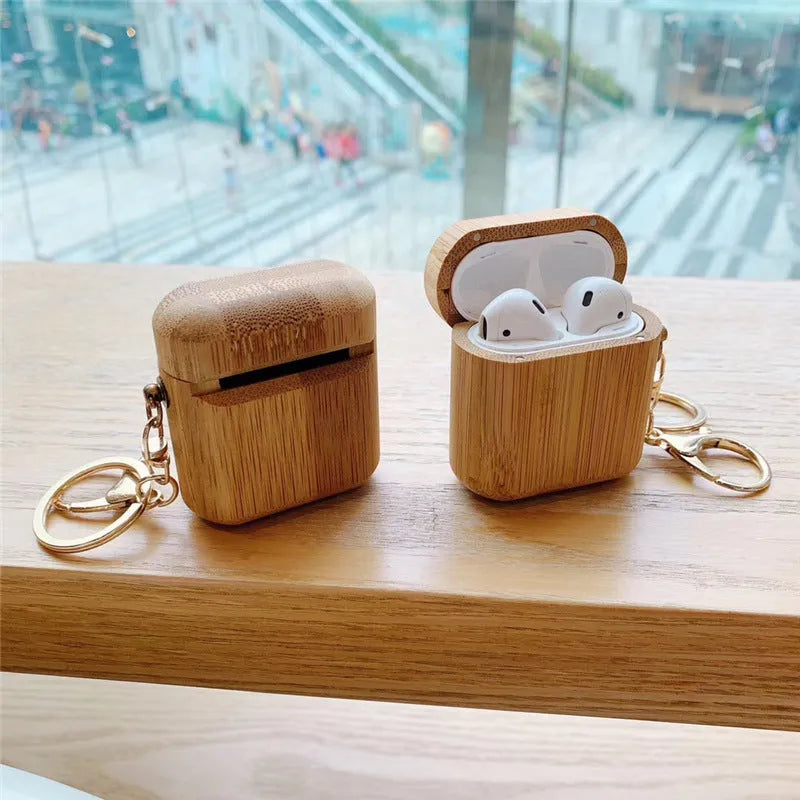 Wood grain earphone cover for AirPods 1st 2nd generation carbonized wood clamshell style